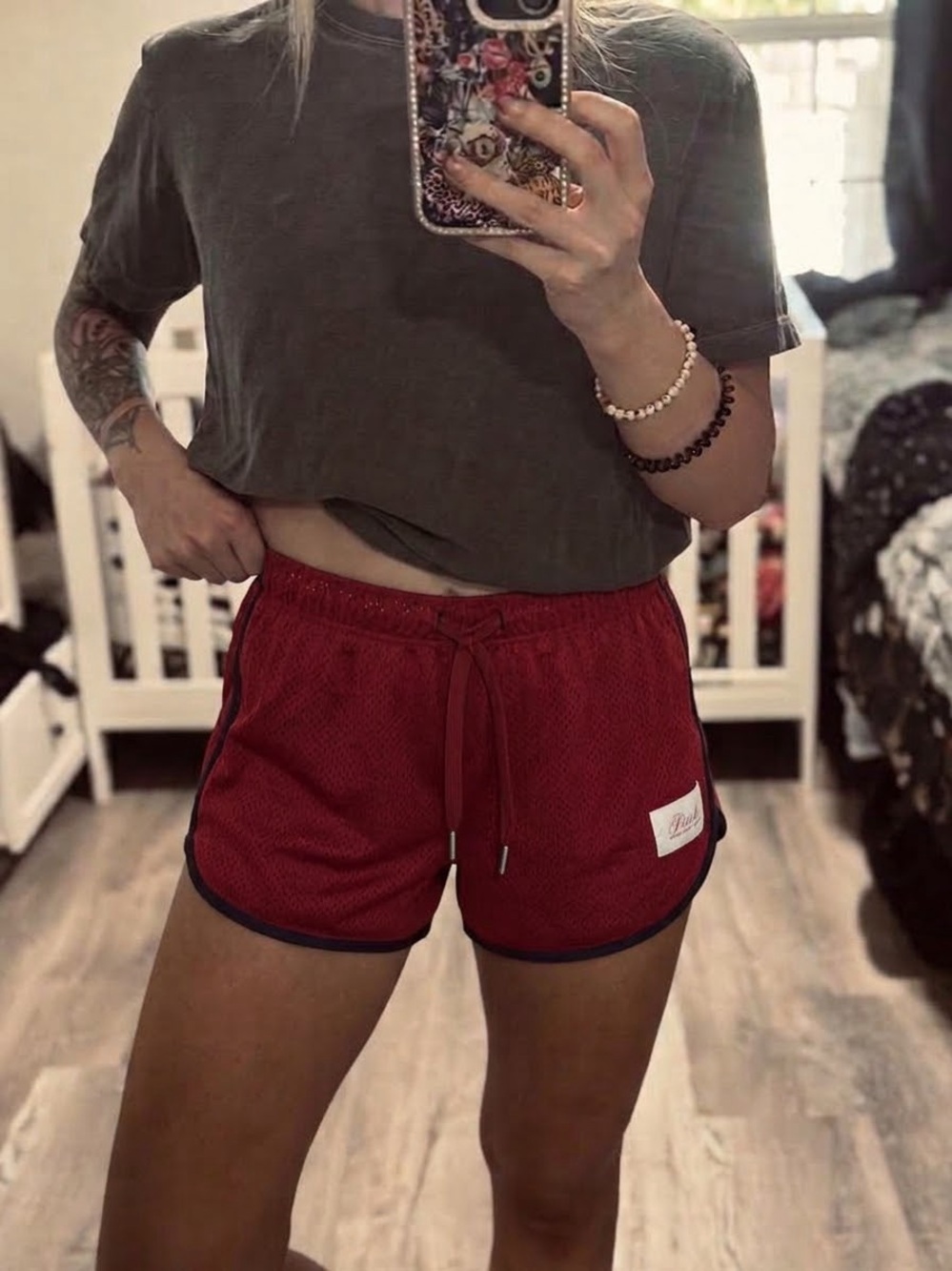 PINK Victoria's Secret Red Mesh Athletic Drawstring Shorts